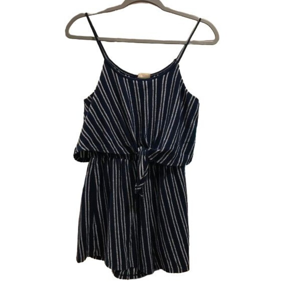 Women's Medium Romper Shorts Caution to the Wind Blue and White elastic waist